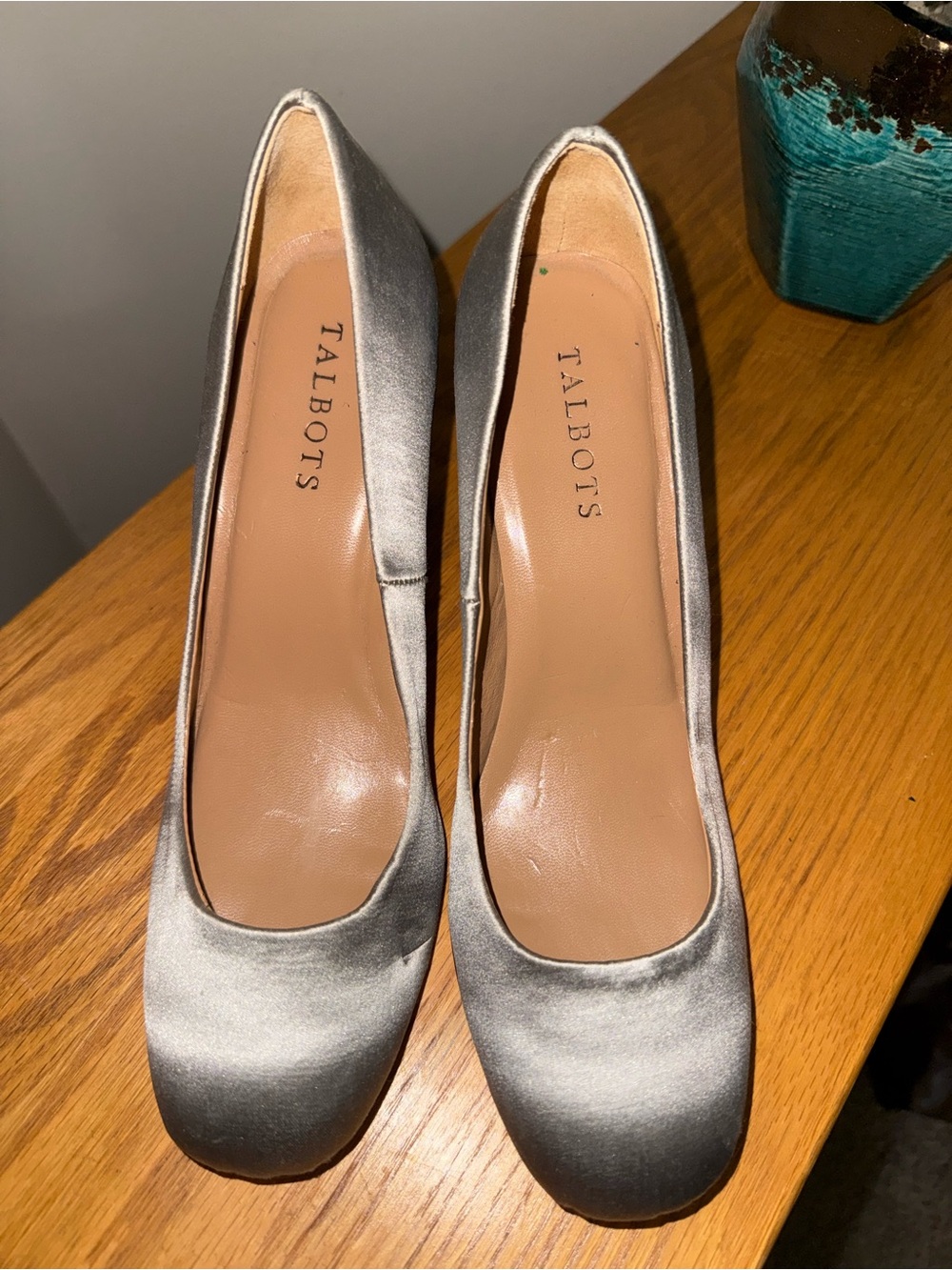 Talbots Silver Satin Round-Toe Pumps with Low Heel